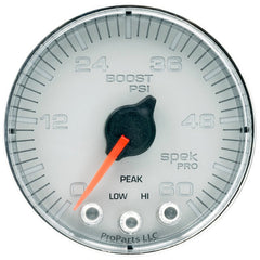 AutoMeter - Autometer Spek-Pro Gauge Boost 2 1/16in 60psi Stepper Motor W/Peak & Warn Slvr/Chrm - Demon Performance