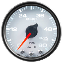 AutoMeter - Autometer Spek-Pro Gauge Boost 2 1/16in 60psi Stepper Motor W/Peak & Warn Wht/Blk - Demon Performance