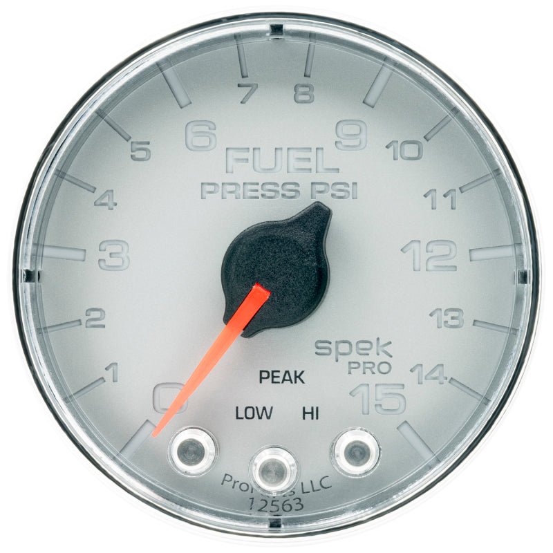 AutoMeter - Autometer Spek-Pro Gauge Fuel Press 2 1/16in 15psi Stepper Motor W/Peak & Warn Slvr/Chrm - Demon Performance