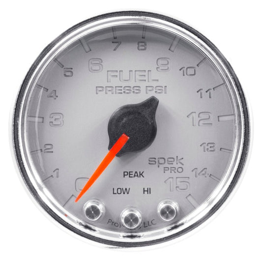 AutoMeter - Autometer Spek-Pro Gauge Fuel Press 2 1/16in 15psi Stepper Motor W/Peak & Warn Slvr/Chrm - Demon Performance