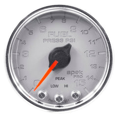 AutoMeter - Autometer Spek-Pro Gauge Fuel Press 2 1/16in 15psi Stepper Motor W/Peak & Warn Slvr/Chrm - Demon Performance