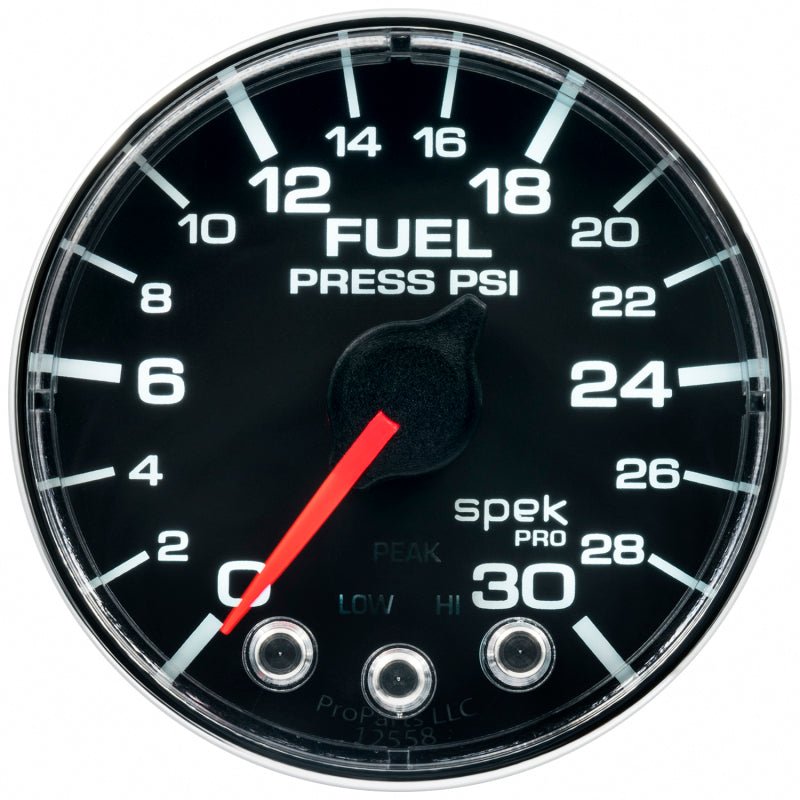 AutoMeter - Autometer Spek-Pro Gauge Fuel Press 2 1/16in 30psi Stepper Motor W/Peak & Warn Blk/Chrm - Demon Performance