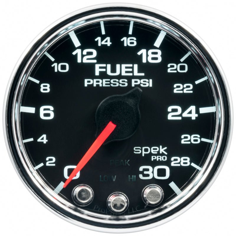 AutoMeter - Autometer Spek-Pro Gauge Fuel Press 2 1/16in 30psi Stepper Motor W/Peak & Warn Blk/Chrm - Demon Performance