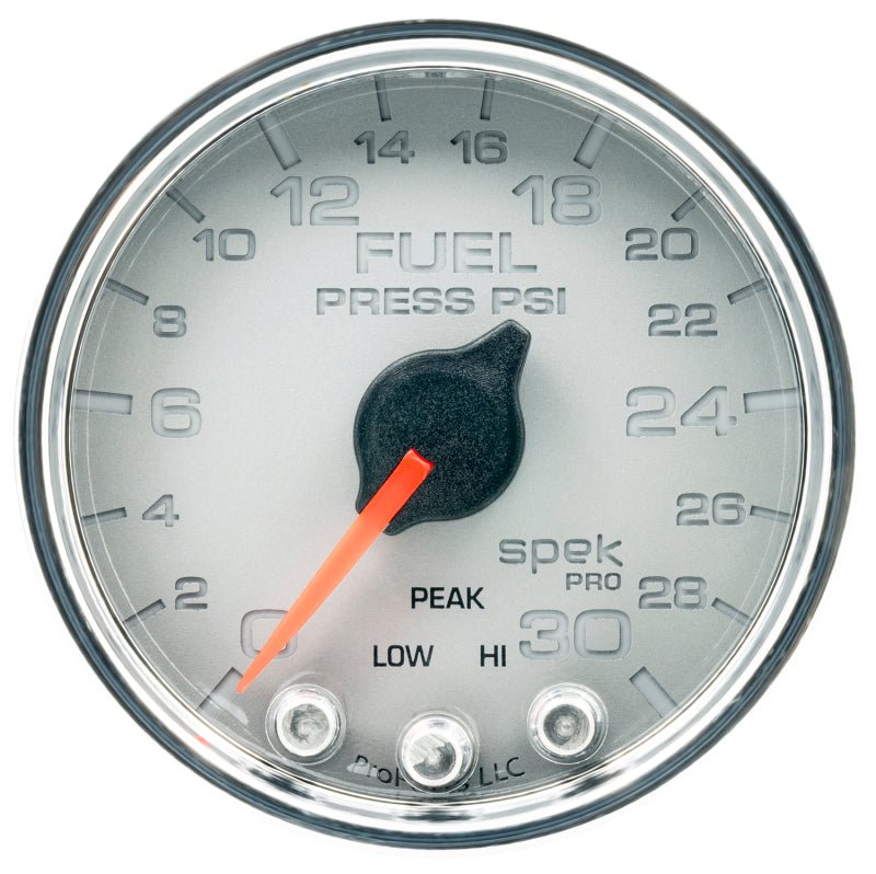 AutoMeter - Autometer Spek-Pro Gauge Fuel Press 2 1/16in 30psi Stepper Motor W/Peak & Warn Slvr/Chrm - Demon Performance