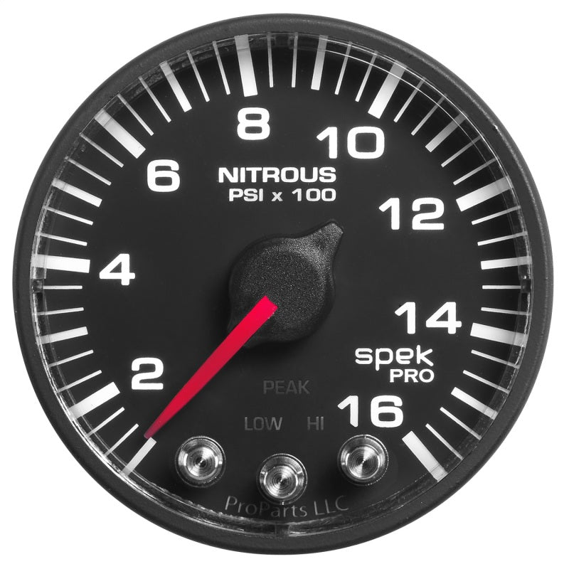 AutoMeter - Autometer Spek-Pro Gauge Nitrous Press 2 1/16in 1600psi Stepper Motor W/Peak & Warn Blk/Blk - Demon Performance