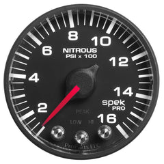 AutoMeter - Autometer Spek-Pro Gauge Nitrous Press 2 1/16in 1600psi Stepper Motor W/Peak & Warn Blk/Blk - Demon Performance