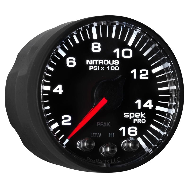 AutoMeter - Autometer Spek-Pro Gauge Nitrous Press 2 1/16in 1600psi Stepper Motor W/Peak & Warn Blk/Blk - Demon Performance