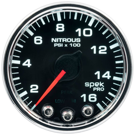 AutoMeter - Autometer Spek-Pro Gauge Nitrous Press 2 1/16in 1600psi Stepper Motor W/Peak & Warn Blk/Chrm - Demon Performance