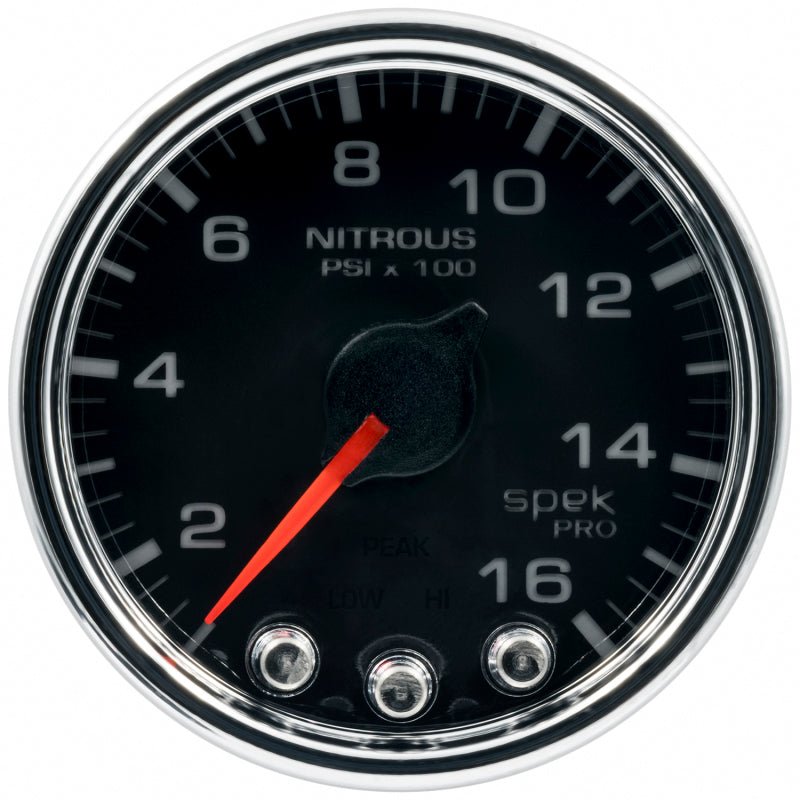 AutoMeter - Autometer Spek-Pro Gauge Nitrous Press 2 1/16in 1600psi Stepper Motor W/Peak & Warn Blk/Chrm - Demon Performance