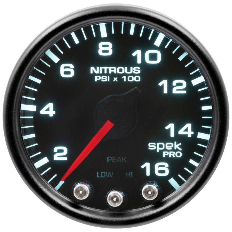AutoMeter - Autometer Spek-Pro Gauge Nitrous Press 2 1/16in 1600psi Stepper Motor W/Peak & Warn Blk/Smoke/Blk - Demon Performance