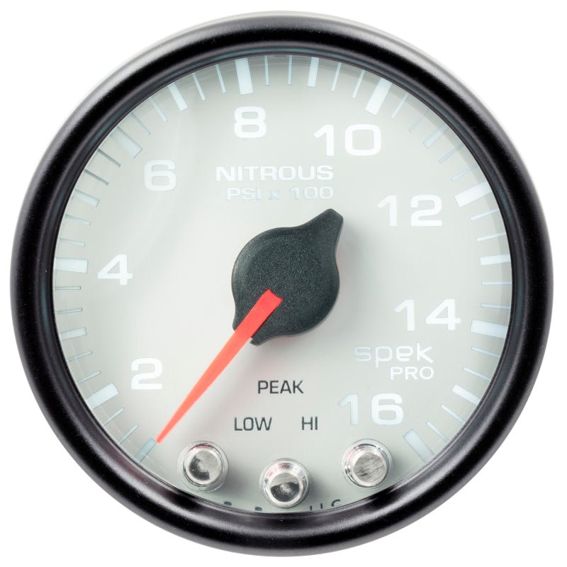 AutoMeter - Autometer Spek-Pro Gauge Nitrous Press 2 1/16in 1600psi Stepper Motor W/Peak & Warn Wht/Blk - Demon Performance