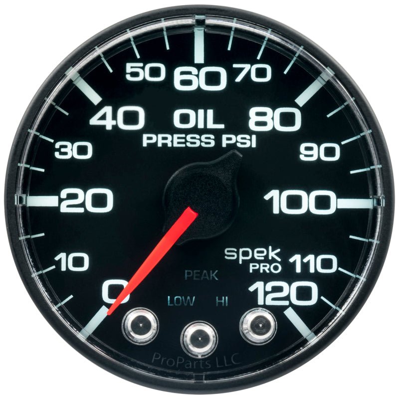 AutoMeter - Autometer Spek-Pro Gauge Oil Press 2 1/16in 120psi Stepper Motor W/Peak & Warn Blk/Blk - Demon Performance