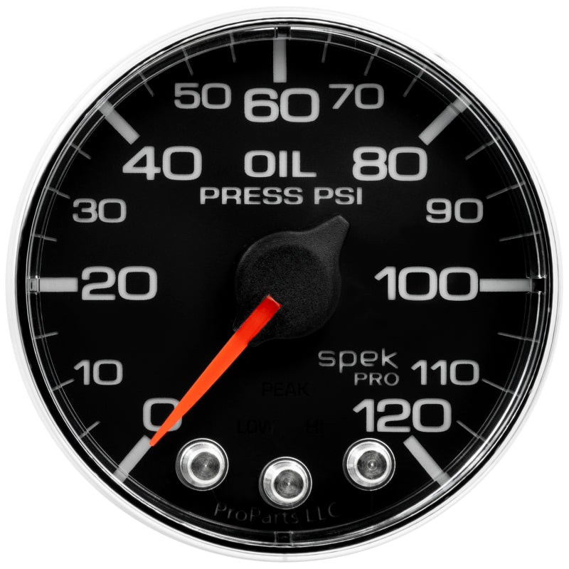 AutoMeter - Autometer Spek-Pro Gauge Oil Press 2 1/16in 120psi Stepper Motor W/Peak & Warn Blk/Chrm - Demon Performance