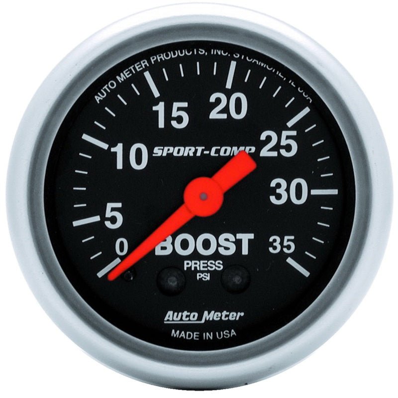 AutoMeter - Autometer Sport-Comp 52mm 35 PSI Mechanical Boost Gauge - Demon Performance