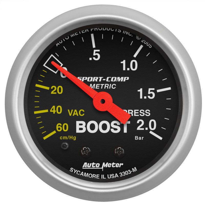 AutoMeter - Autometer Sport-Comp 52mm 60cm/HG -2.0 Bar Mechanical Boost Gauge - Demon Performance