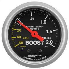 AutoMeter - Autometer Sport-Comp 52mm 60cm/HG -2.0 Bar Mechanical Boost Gauge - Demon Performance