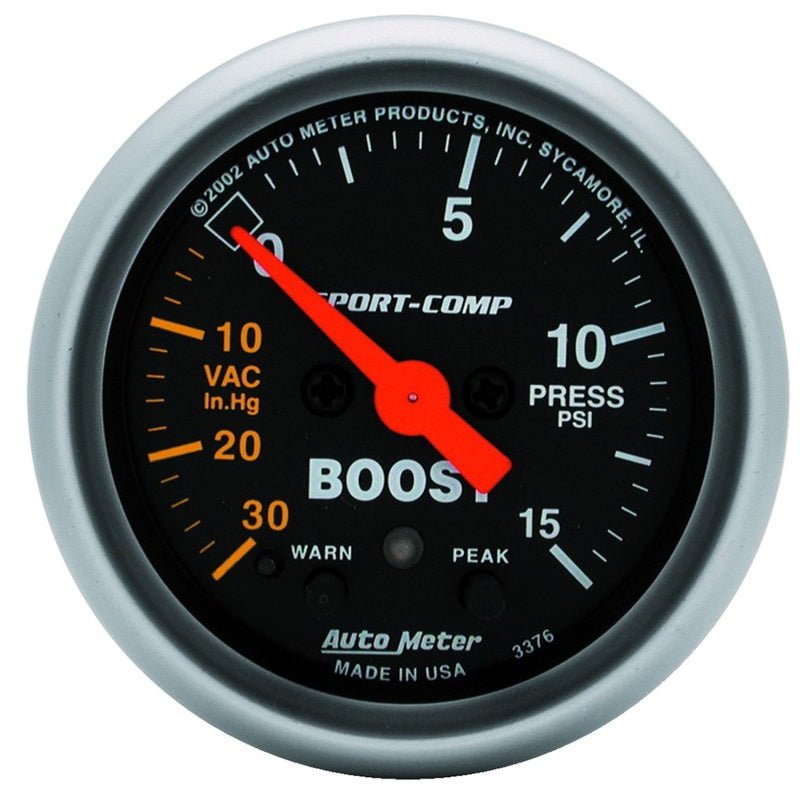 AutoMeter - Autometer Sport-Comp 52mm Electronic Full Sweep 30 In Hg.-Vac./15 PSI Boost Gauge - Demon Performance