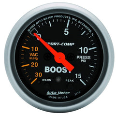 AutoMeter - Autometer Sport-Comp 52mm Electronic Full Sweep 30 In Hg.-Vac./15 PSI Boost Gauge - Demon Performance