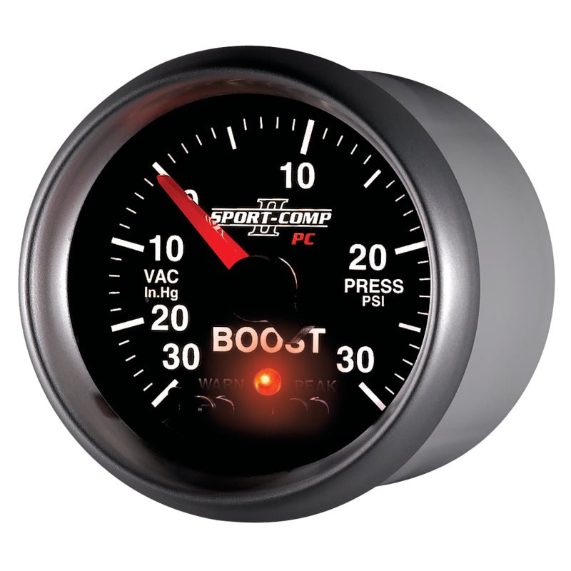 AutoMeter - Autometer Sport-Comp II 52mm 30 IN HG / 30 PSI Electronic Boost/Vacuum Gauge - Demon Performance