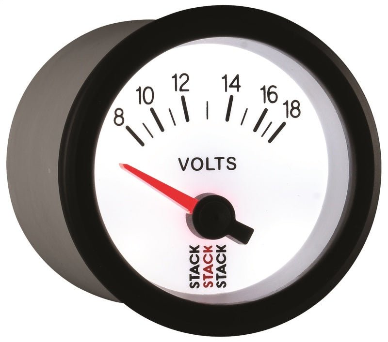 AutoMeter - Autometer Stack 52mm 8-18V Electric Battery Voltage Gauge - White - Demon Performance