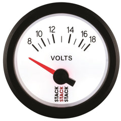 AutoMeter - Autometer Stack 52mm 8-18V Electric Battery Voltage Gauge - White - Demon Performance