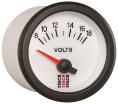 AutoMeter - Autometer Stack 52mm 8-18V Electric Battery Voltage Gauge - White - Demon Performance