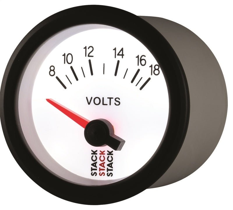 AutoMeter - Autometer Stack 52mm 8-18V Electric Battery Voltage Gauge - White - Demon Performance