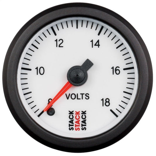 AutoMeter - Autometer Stack 52mm 8-18V Pro Stepper Motor Battery Voltage Gauge - White - Demon Performance