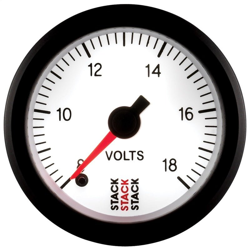 AutoMeter - Autometer Stack 52mm 8-18V Pro Stepper Motor Battery Voltage Gauge - White - Demon Performance