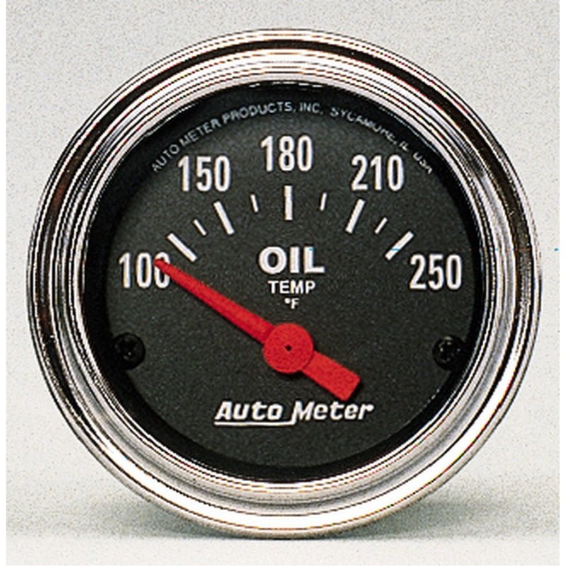 AutoMeter - Autometer Traditional Chrome 52mm 100-250 Degree F Short Sweep Electrical Oil Temperature Gauge - Demon Performance