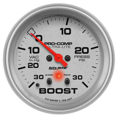 AutoMeter - Autometer Ultra-Lite 66.7mm Full Sweep Elec 30 IN Hg/30 PSI Vacuum/Boost w/ Peak Memory & Warning - Demon Performance