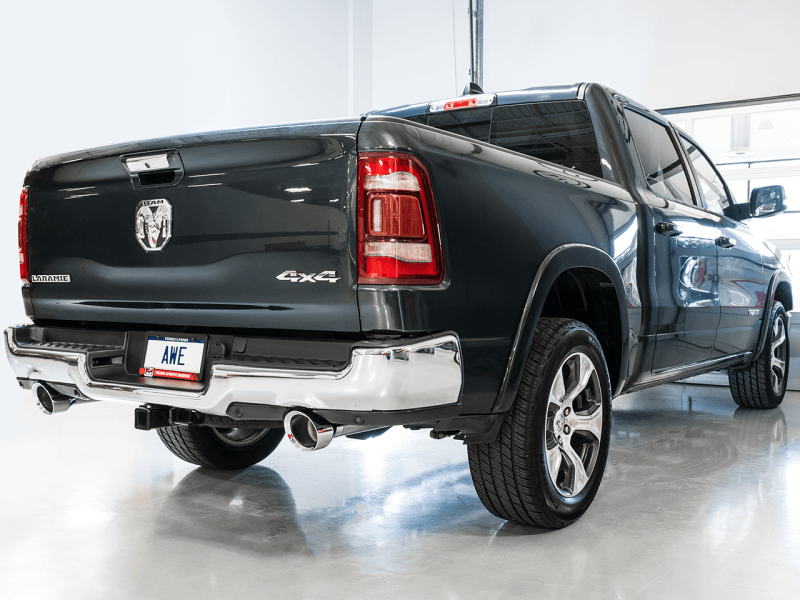 AWE Tuning - AWE Tuning 19-21 RAM 1500 5.7L (w/Cutouts) 0FG Dual Rear Exit Cat-Back Exhaust - Chrome Silver Tips - Demon Performance