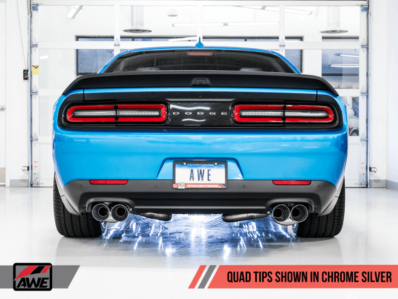 AWE Tuning - AWE Tuning 2015+ Dodge Challenger 6.4L/6.2L Non-Resonated Touring Edition Exhaust - Quad Silver Tips - Demon Performance