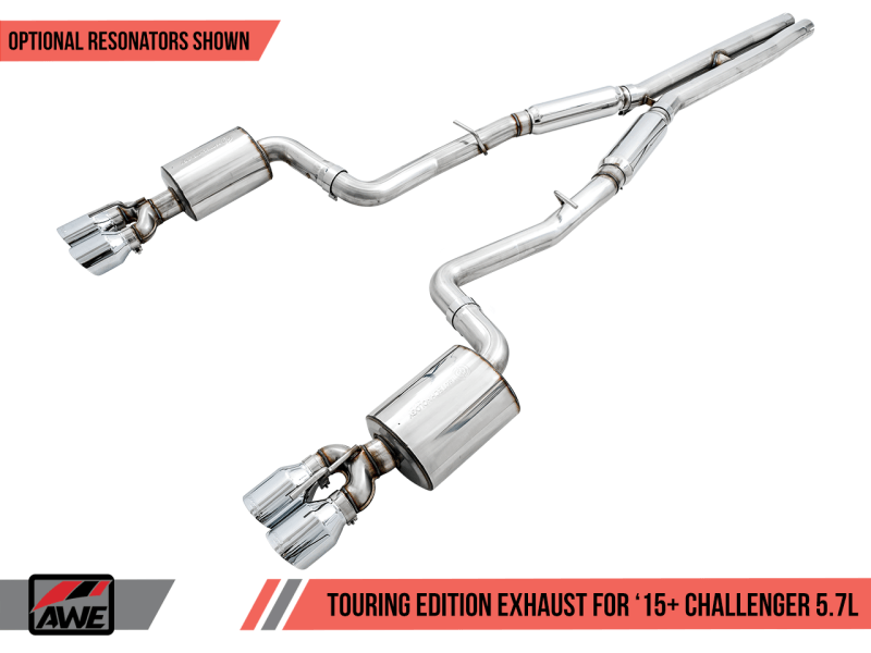 AWE Tuning - AWE Tuning 2017+ Challenger 5.7L Touring Edition Exhaust - Non-Resonated - Chrome Silver Quad Tips - Demon Performance