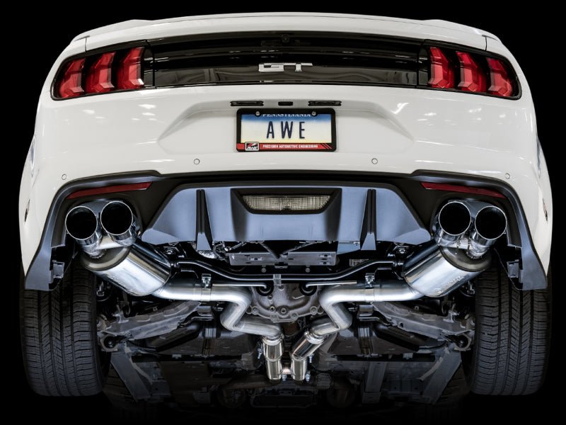 AWE Tuning - AWE Tuning 2018+ Ford Mustang GT (S550) Cat-back Exhaust - Touring Edition (Quad Chrome Silver Tips) - Demon Performance