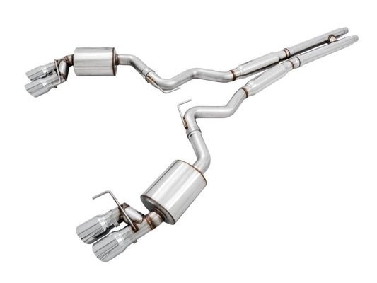 AWE Tuning - AWE Tuning 2018+ Ford Mustang GT (S550) Cat-back Exhaust - Touring Edition (Quad Chrome Silver Tips) - Demon Performance