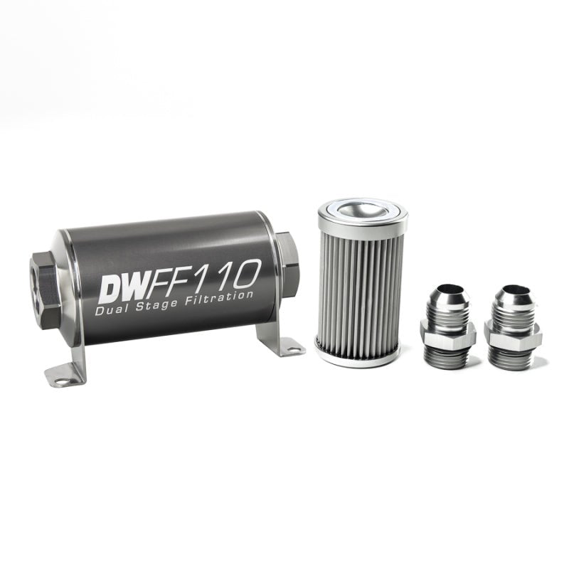 DeatschWerks - DeatschWerks Stainless Steel 10AN 10 Micron Universal Inline Fuel Filter Housing Kit (110mm) - Demon Performance