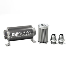 DeatschWerks - DeatschWerks Stainless Steel 10AN 10 Micron Universal Inline Fuel Filter Housing Kit (110mm) - Demon Performance