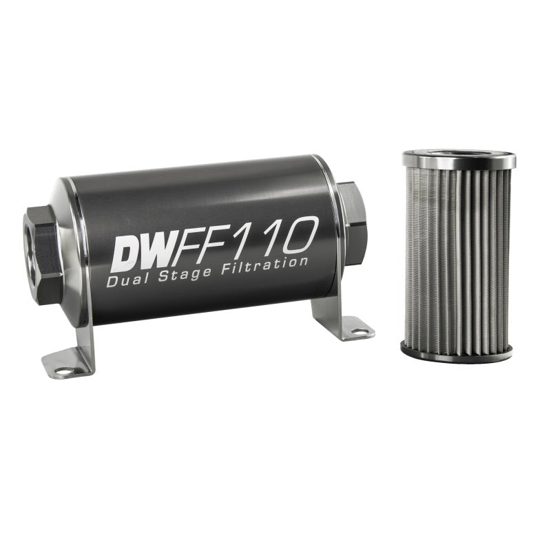 DeatschWerks - DeatschWerks Stainless Steel 10AN 10 Micron Universal Inline Fuel Filter Housing Kit (110mm) - Demon Performance