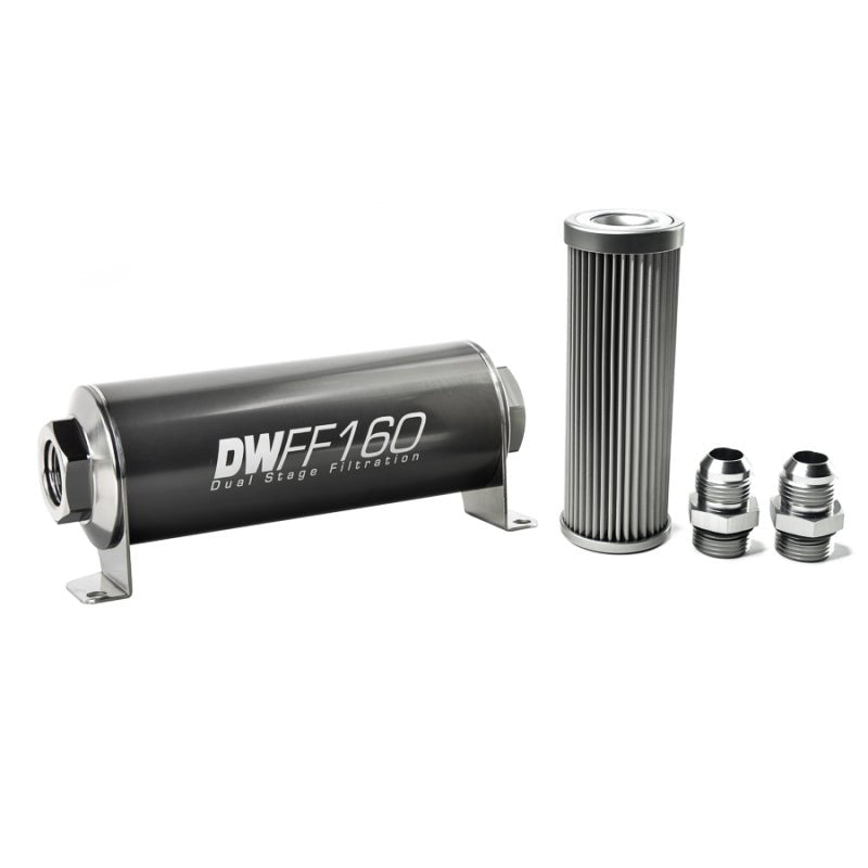 DeatschWerks - DeatschWerks Stainless Steel 10AN 10 Micron Universal Inline Fuel Filter Housing Kit (160mm) - Demon Performance