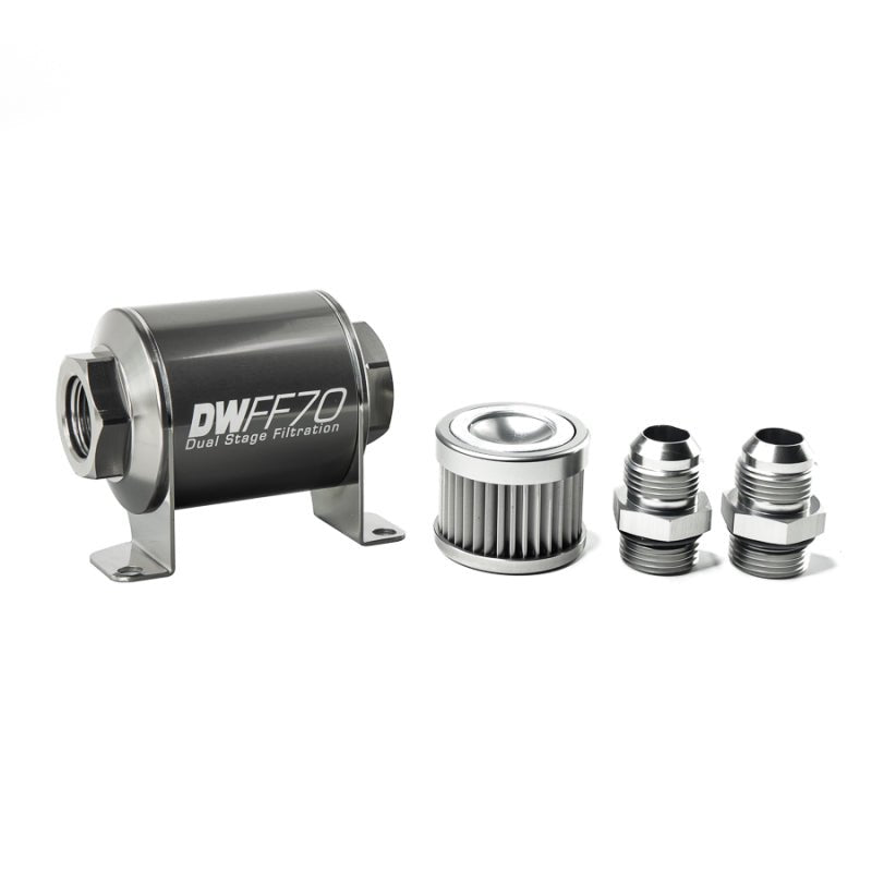 DeatschWerks - DeatschWerks Stainless Steel 10AN 10 Micron Universal Inline Fuel Filter Housing Kit (70mm) - Demon Performance