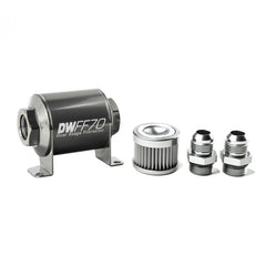 DeatschWerks - DeatschWerks Stainless Steel 10AN 10 Micron Universal Inline Fuel Filter Housing Kit (70mm) - Demon Performance