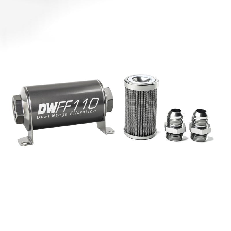 DeatschWerks - DeatschWerks Stainless Steel 10AN 100 Micron Universal Inline Fuel Filter Housing Kit (110mm) - Demon Performance