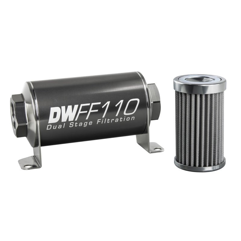 DeatschWerks - DeatschWerks Stainless Steel 10AN 100 Micron Universal Inline Fuel Filter Housing Kit (110mm) - Demon Performance