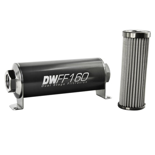 DeatschWerks - DeatschWerks Stainless Steel 10AN 100 Micron Universal Inline Fuel Filter Housing Kit (160mm) - Demon Performance