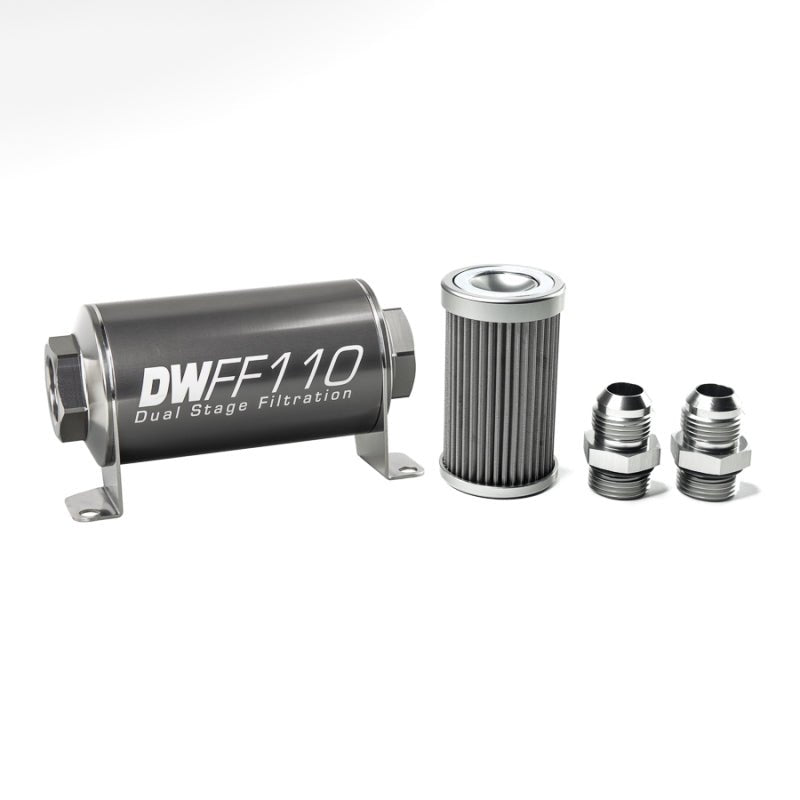DeatschWerks - DeatschWerks Stainless Steel 10AN 40 Micron Universal Inline Fuel Filter Housing Kit (110mm) - Demon Performance