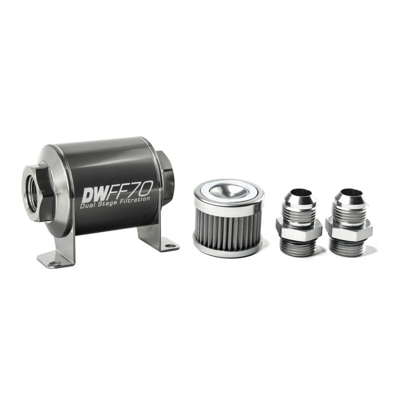 DeatschWerks - DeatschWerks Stainless Steel 10AN 40 Micron Universal Inline Fuel Filter Housing Kit (70mm) - Demon Performance