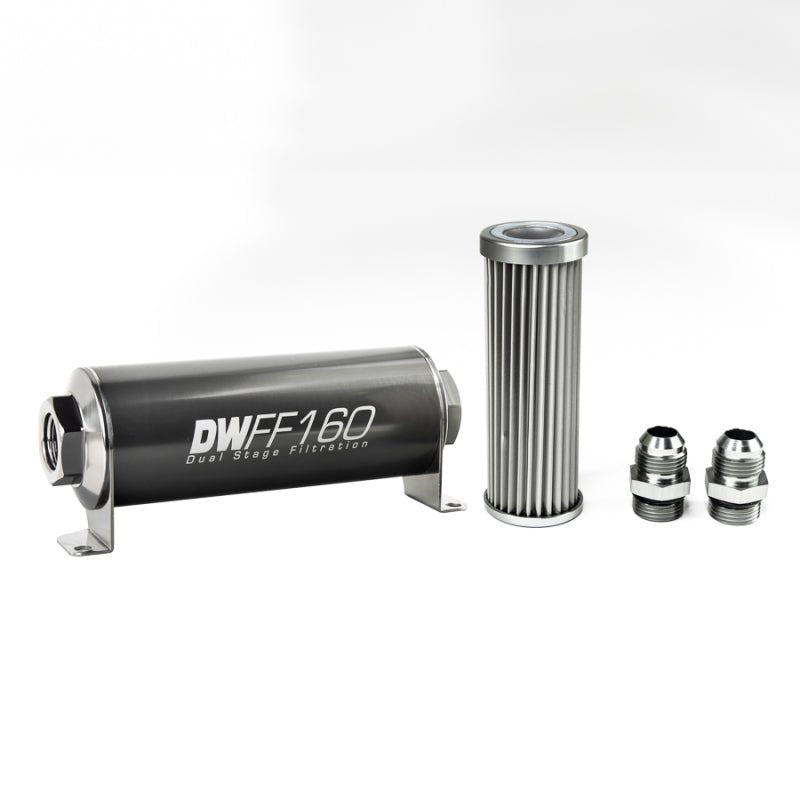 DeatschWerks - DeatschWerks Stainless Steel 10AN 5 Micron Universal Inline Fuel Filter Housing Kit (160mm) - Demon Performance