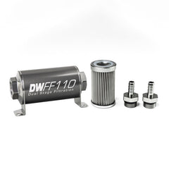 DeatschWerks - DeatschWerks Stainless Steel 3/8in 10 Micron Universal Inline Fuel Filter Housing Kit (110mm) - Demon Performance