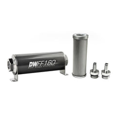DeatschWerks - DeatschWerks Stainless Steel 3/8in 10 Micron Universal Inline Fuel Filter Housing Kit (160mm) - Demon Performance